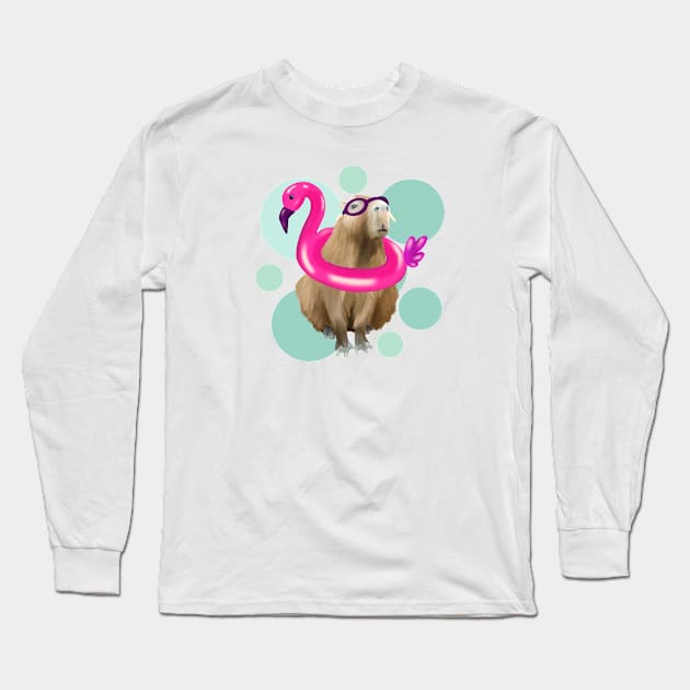 Cute Capybara Pool Party Long Sleeve T-Shirt by Suneldesigns